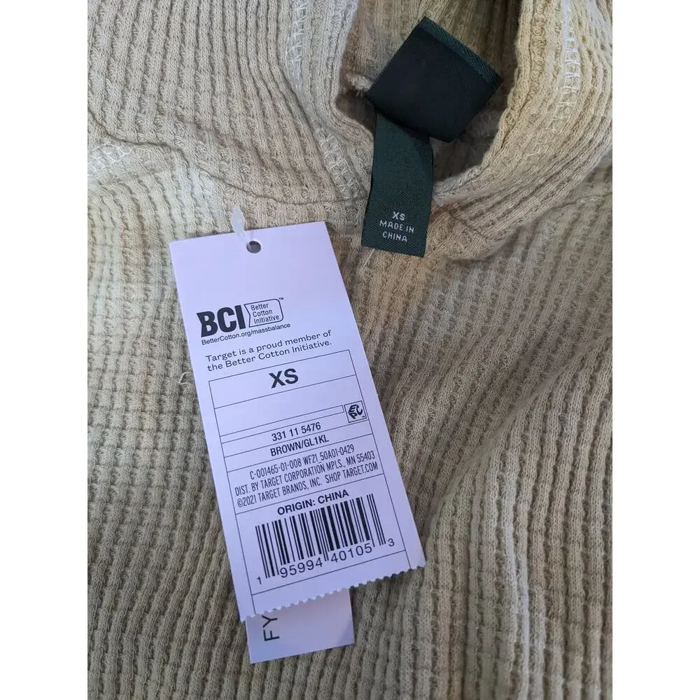 Wild Fable Cropped Hoodie Waffle Knit XS Brown TieDye Oversize Sweatshirt Casual - Picture 3 of 10